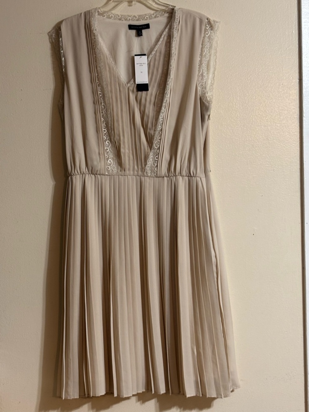 Banana Republic Cream Pleated Midi Dress with Lace Trim